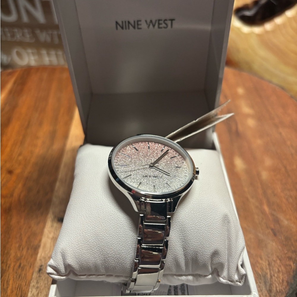 Nine West Silver-Tone Textured Dial Watch